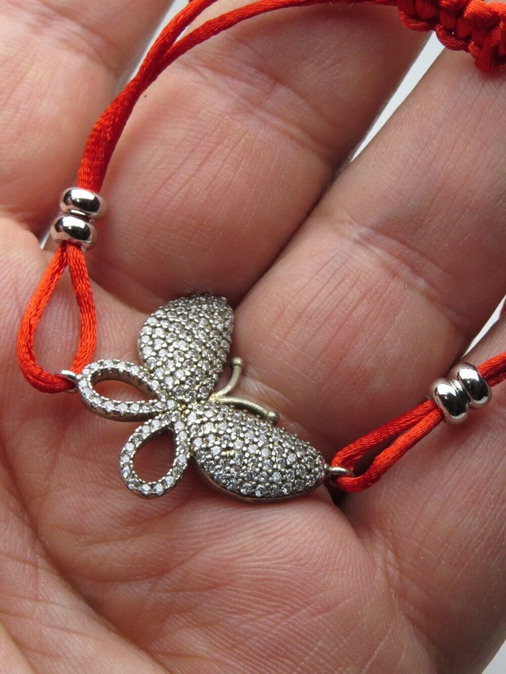 Butterfly Silver plated & cz Red string Bracelet